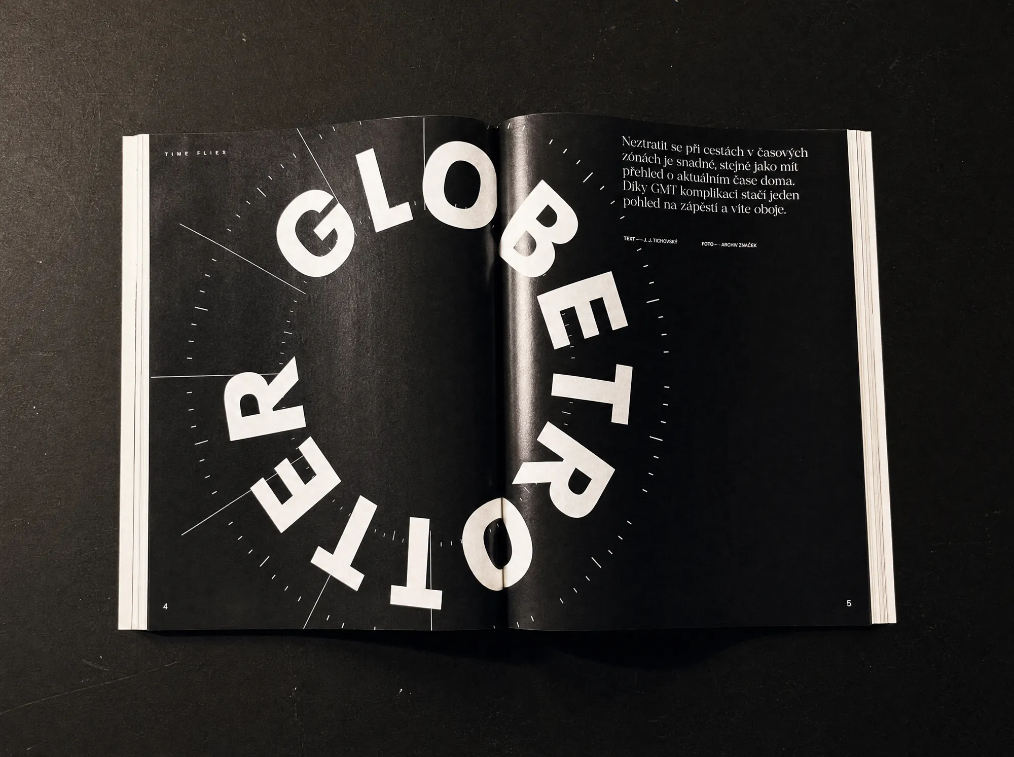 Bold circular typography on a Luxury Travel Digest editorial spread