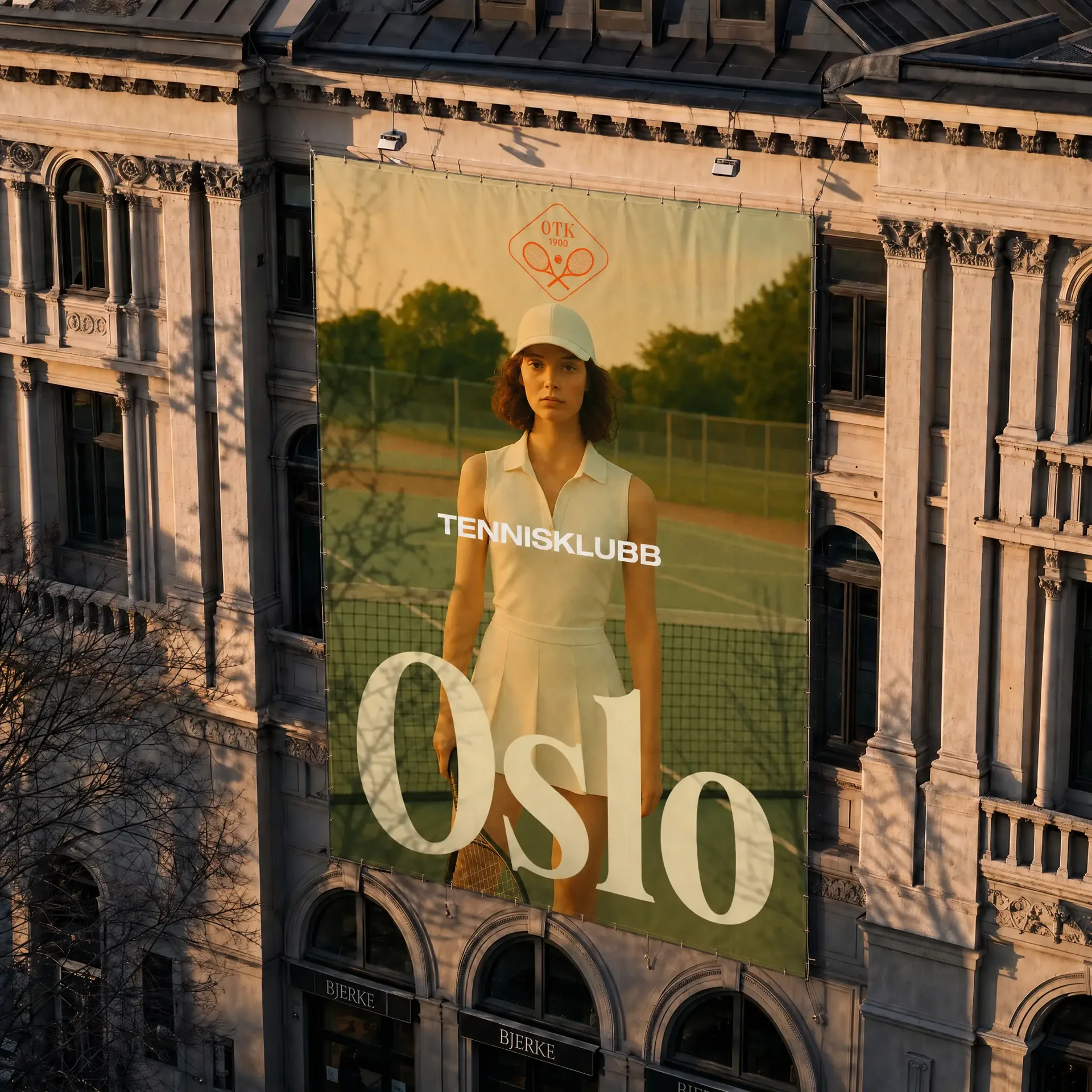 Oslo Tennisklubb tennis campaign on a large outdoor poster
